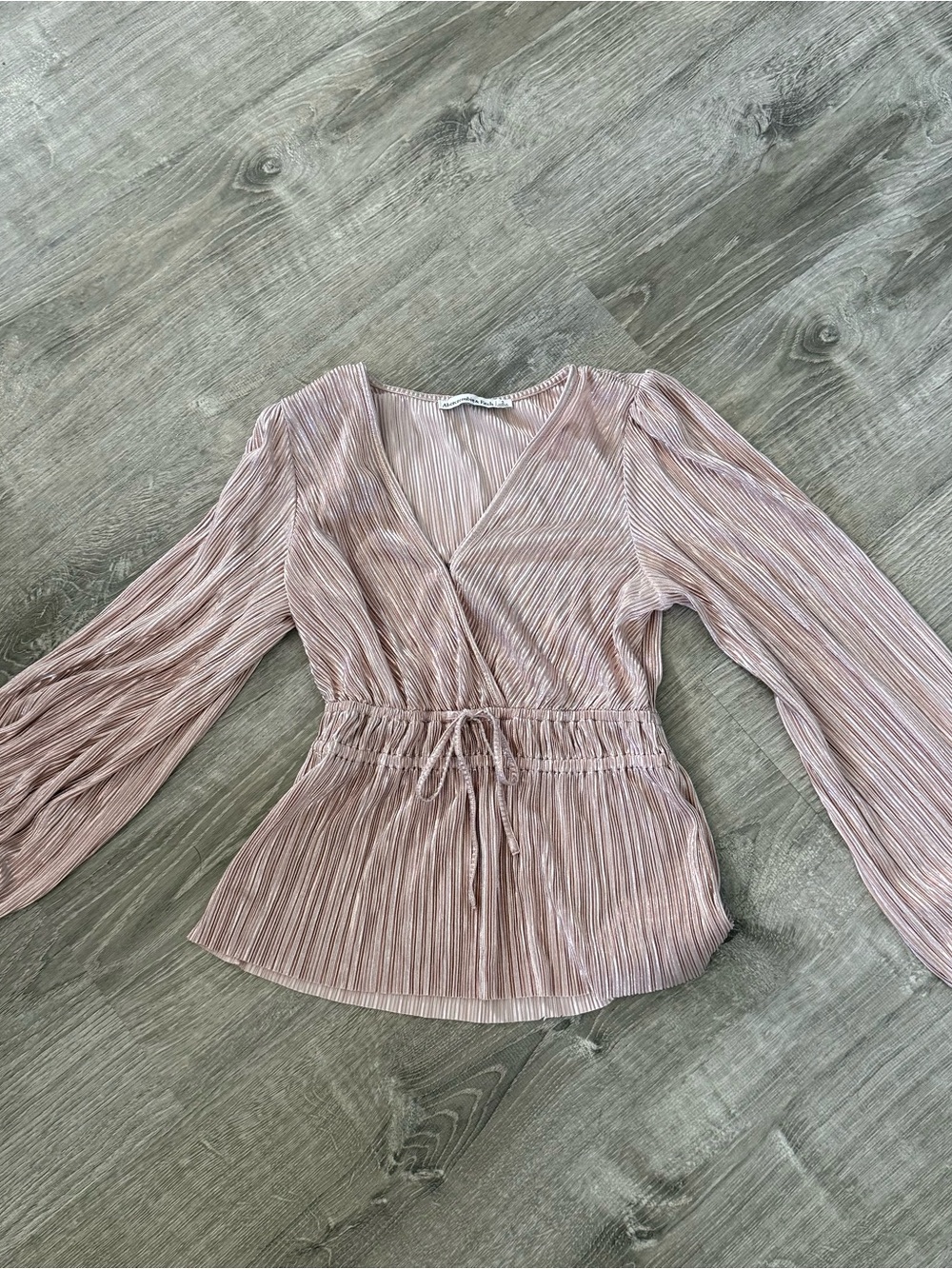 Abercrombie & Fitch Dusty Rose Pleated Wrap Blouse with Tie Waist